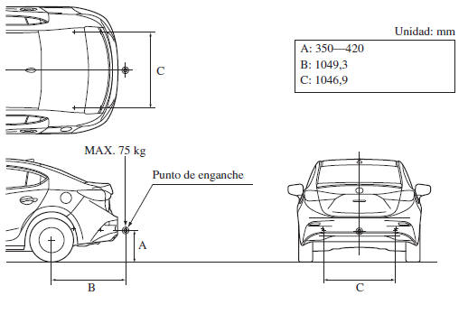 Mazda3. Area de instalación del gancho de remolque del trailer